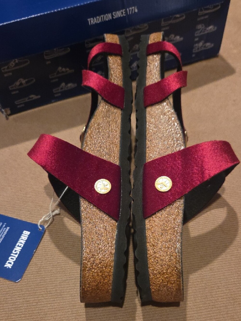 NWT Birkenstock Mayari Rivet Logo Red Velvet Crisscross Buckle Sandals - Picture 4 of 11
